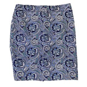 Ann Taylor Paisley Print Skirt Blue Black 100% Cotton Fully Lined Size 12 Womens